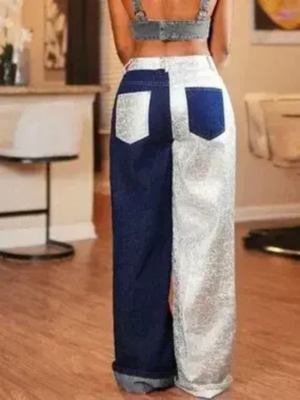 Two-Tone Wide-Leg Jeans - Picture 4 of 5